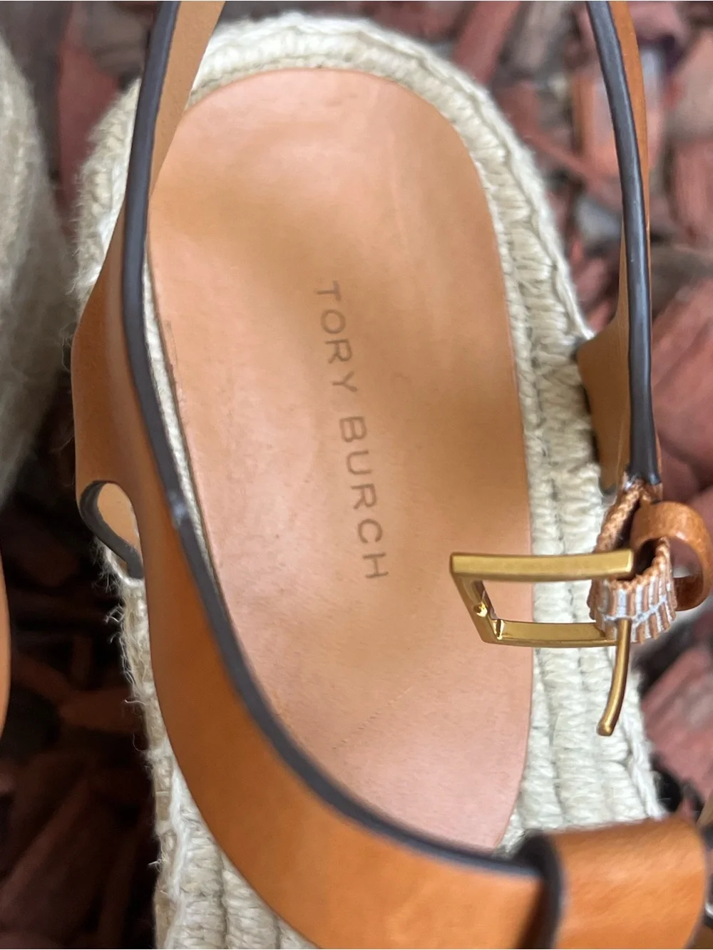 NWOB Tory Burch Fisherman Espadrille Wedge brown leather toasted soufflé 9.5